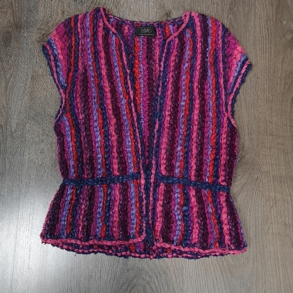 Striped Crocheted Vintage Knit Vest - Picture 1 of 6